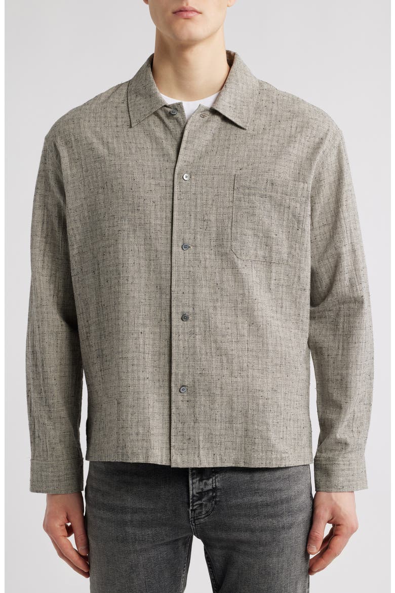 Textured Cotton & Linen Button-Up Shirt, Alternate, color, BEIGE MULTI