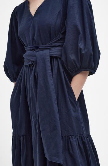 Barbour Annie Puff Sleeve Linen & Cotton Midi Dress