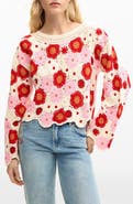Desigual Floral Cotton Blend Crochet Sweater