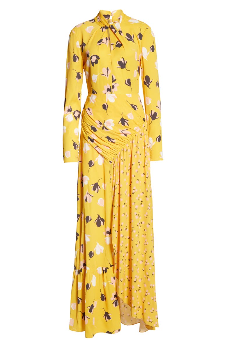 Self-Portrait Floral Print Twist Neck Long Sleeve Maxi Dress, Alternate, color,
