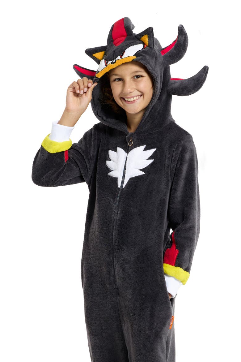Kids' Shadow Hooded Bodysuit, Alternate, color, BLACK