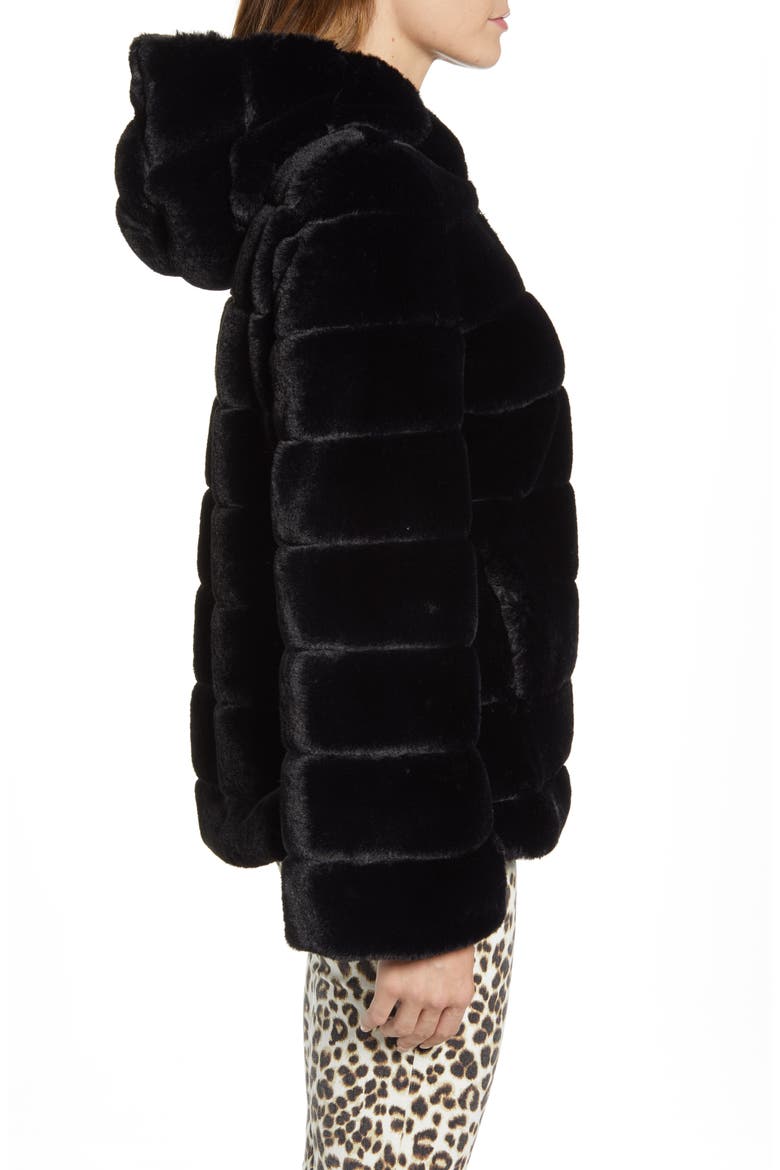 Hooded Faux Fur Jacket, Alternate, color, BLACK