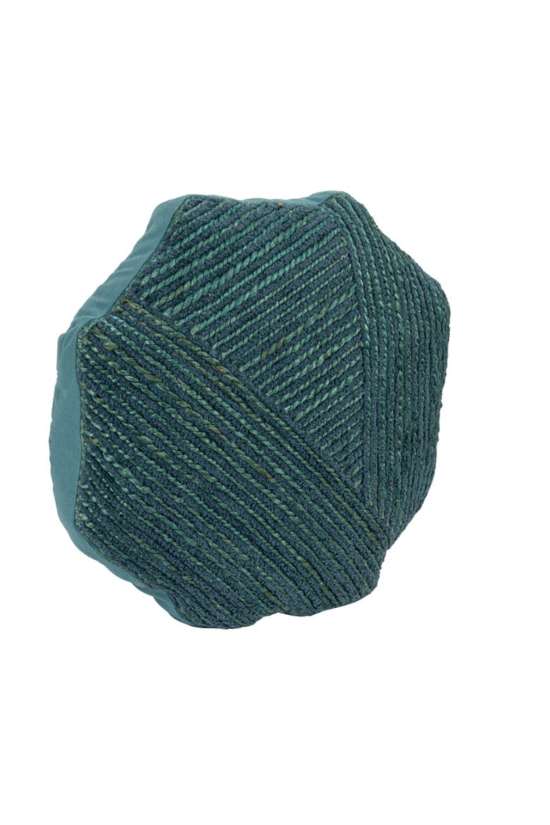 16 Inches Cotton and Jute Embroidered Octagon Shaped Pillow, Main, color, Blue