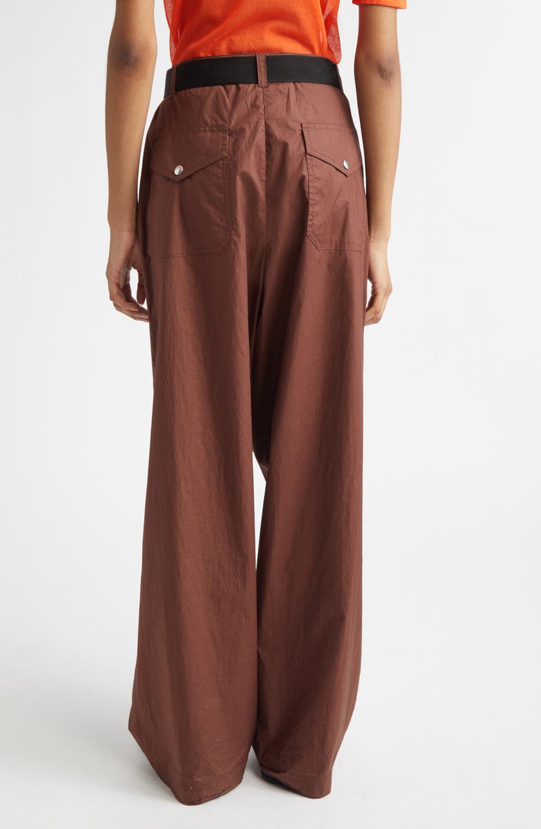 PLAN C Belted Cotton Wide Leg Trousers, Alternate, color, Coffee
