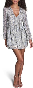 BCBG Abstract Print Chiffon Long Sleeve Minidress