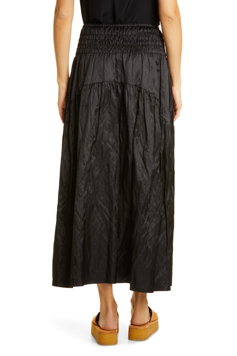 Metallic Smock Waist Tiered Cotton Blend Skirt, Alternate, color, BLACK