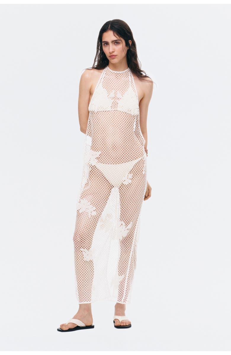 H&M Beaded Crochet-look Halterneck Dress, Main, color, Cream