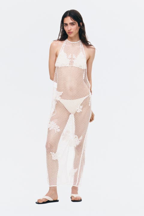 Beaded Crochet-look Halterneck Dress