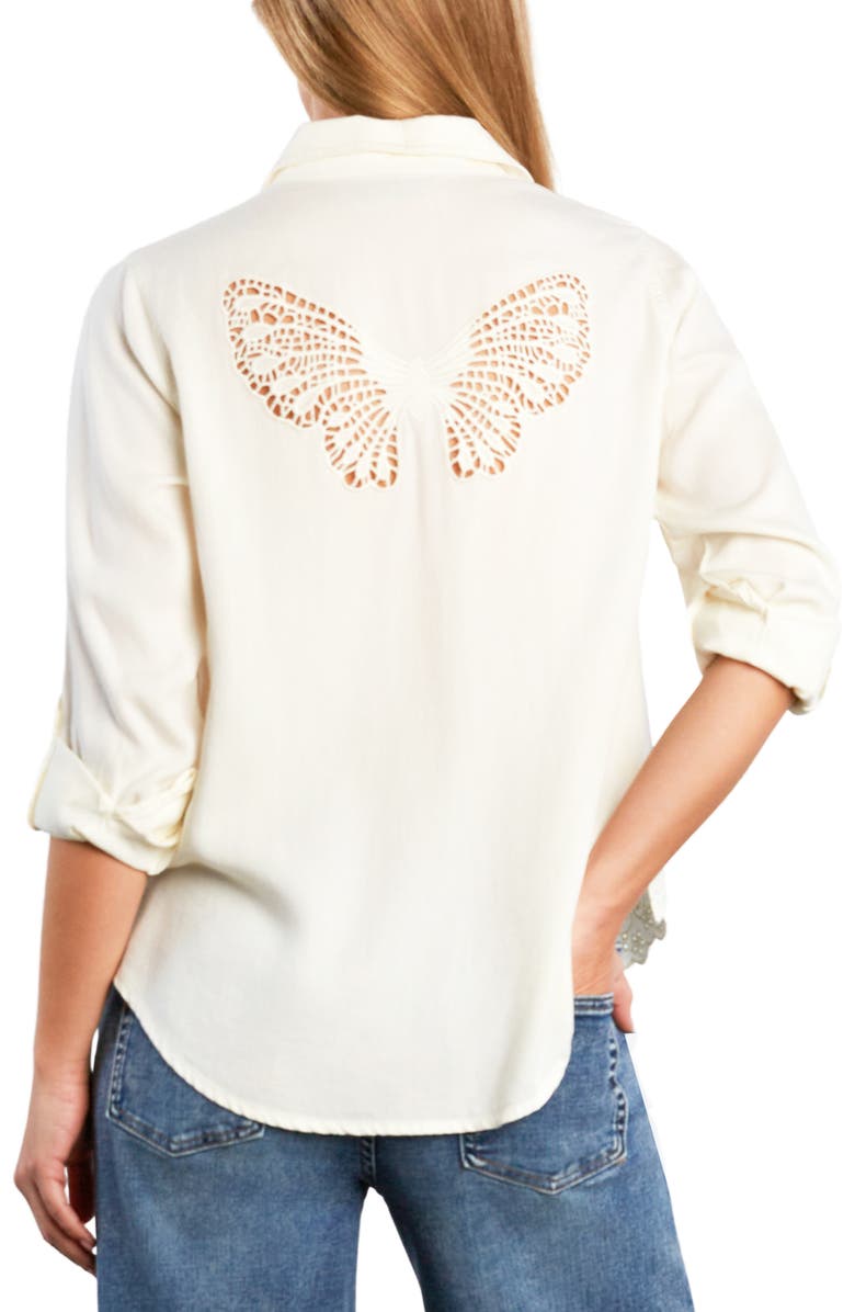 Billy T Eyelet Butterfly Button-Up Shirt, Alternate, color, White Lily