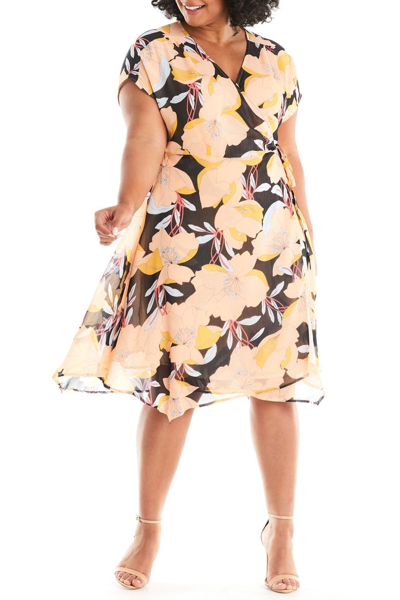 Sherbet Garden Floral Chiffon Wrap Dress, Main, color, PRINT