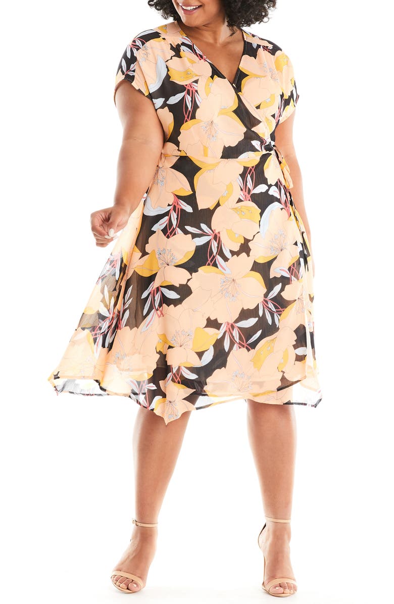 Estelle Sherbet Garden Floral Chiffon Wrap Dress, Main, color,