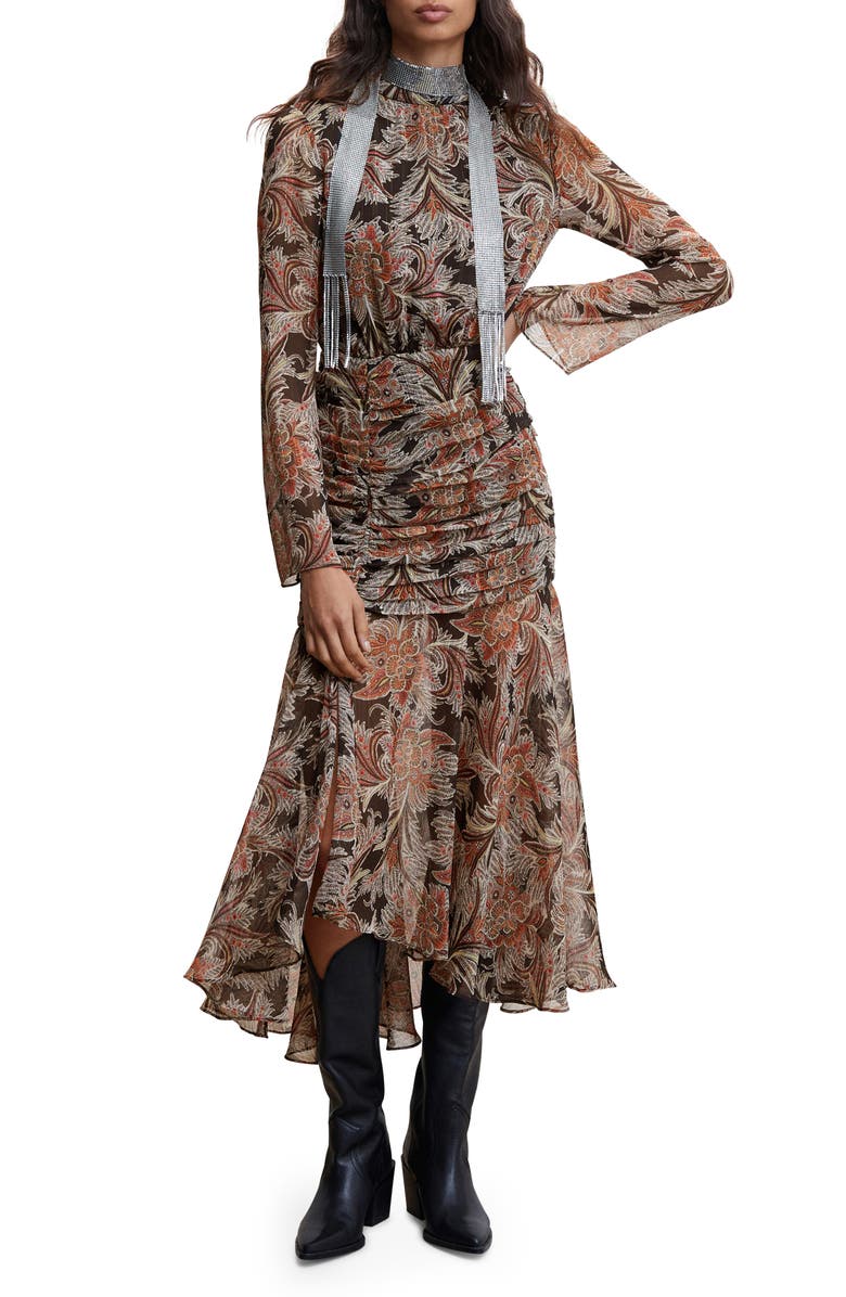 MANGO Paisley Print Ruffle Dress, Main, color,