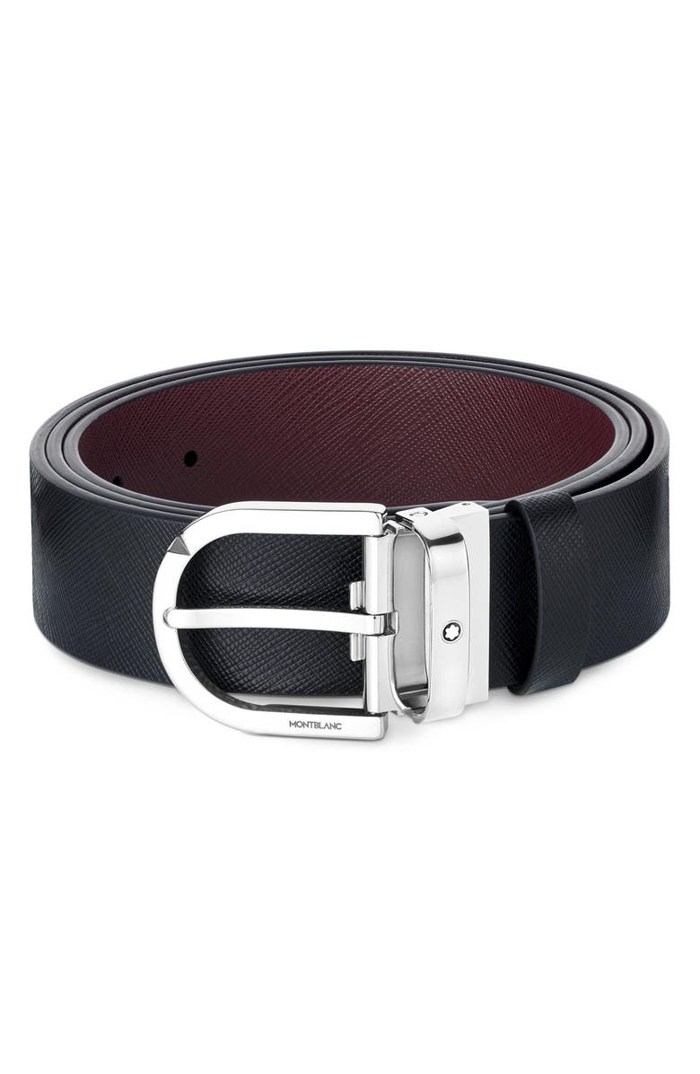 Montblanc Horseshoe Buckle Reversible Leather Belt, Main, color, Black | Burgundy