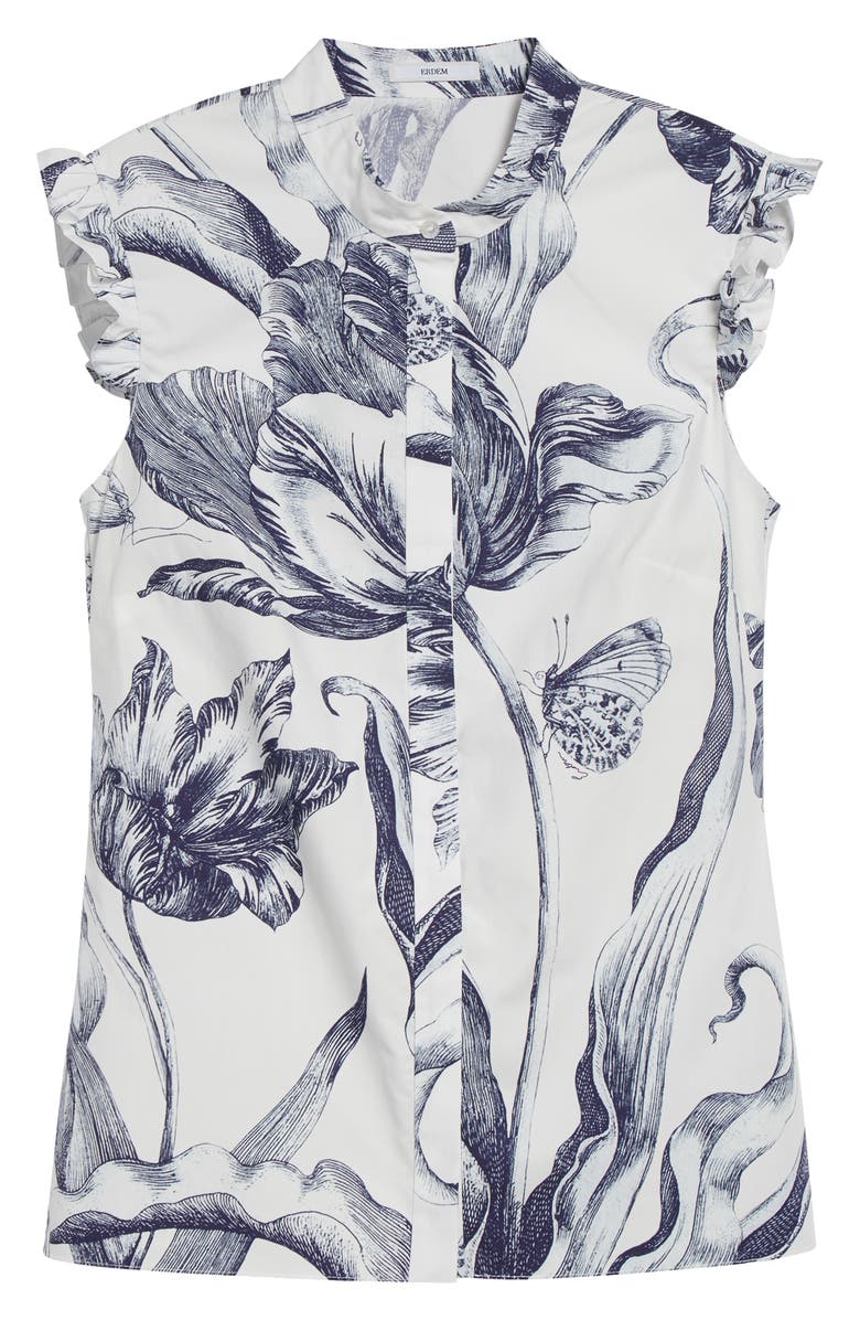Erdem Print Sleeveless Cotton Shirt, Main, color, Botanical Engraving Ivory