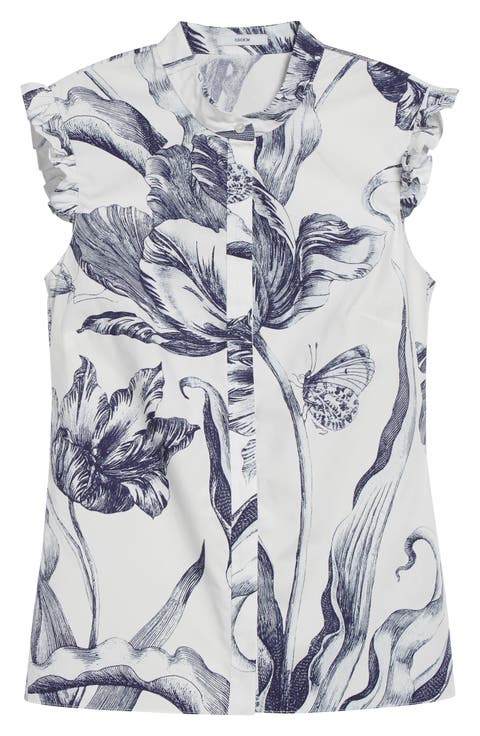 Print Sleeveless Cotton Shirt