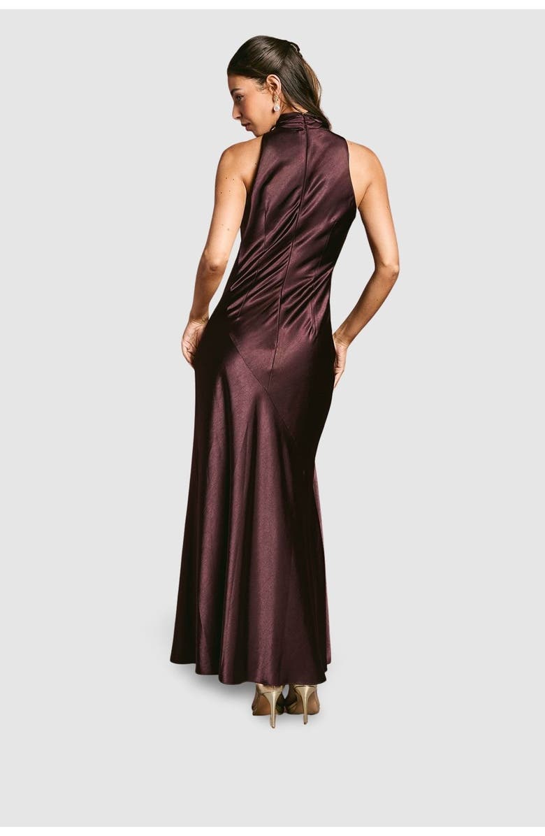 Coast Satin High Neck Fishtail Maxi Dress, Alternate, color, Espresso