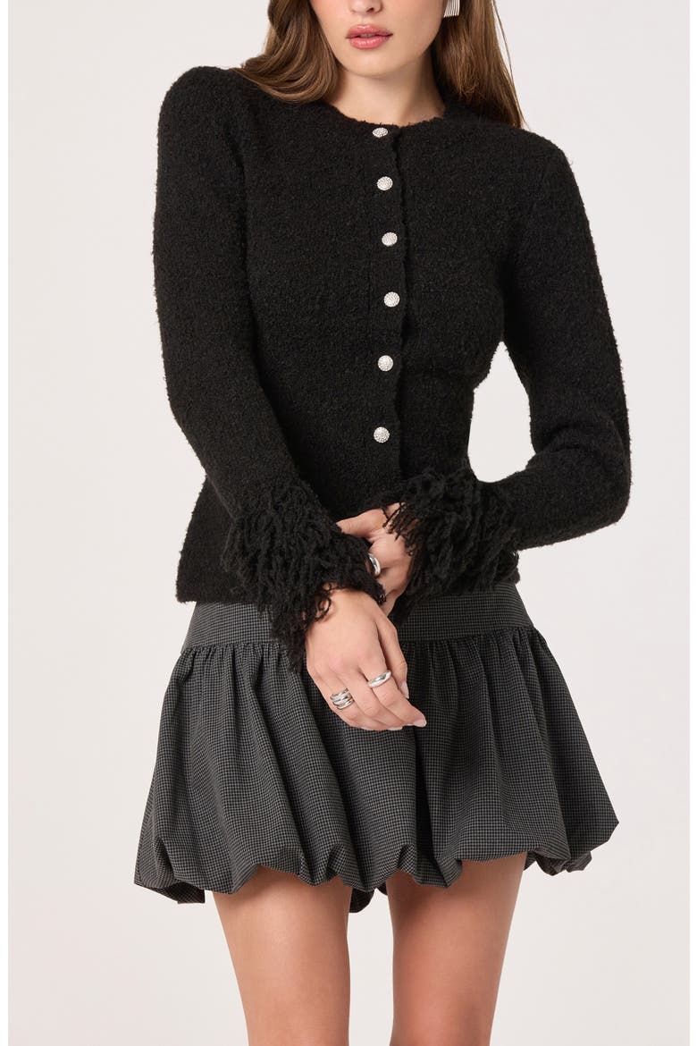 Fringe Sleeve Cardigan, Alternate, color, BLACK