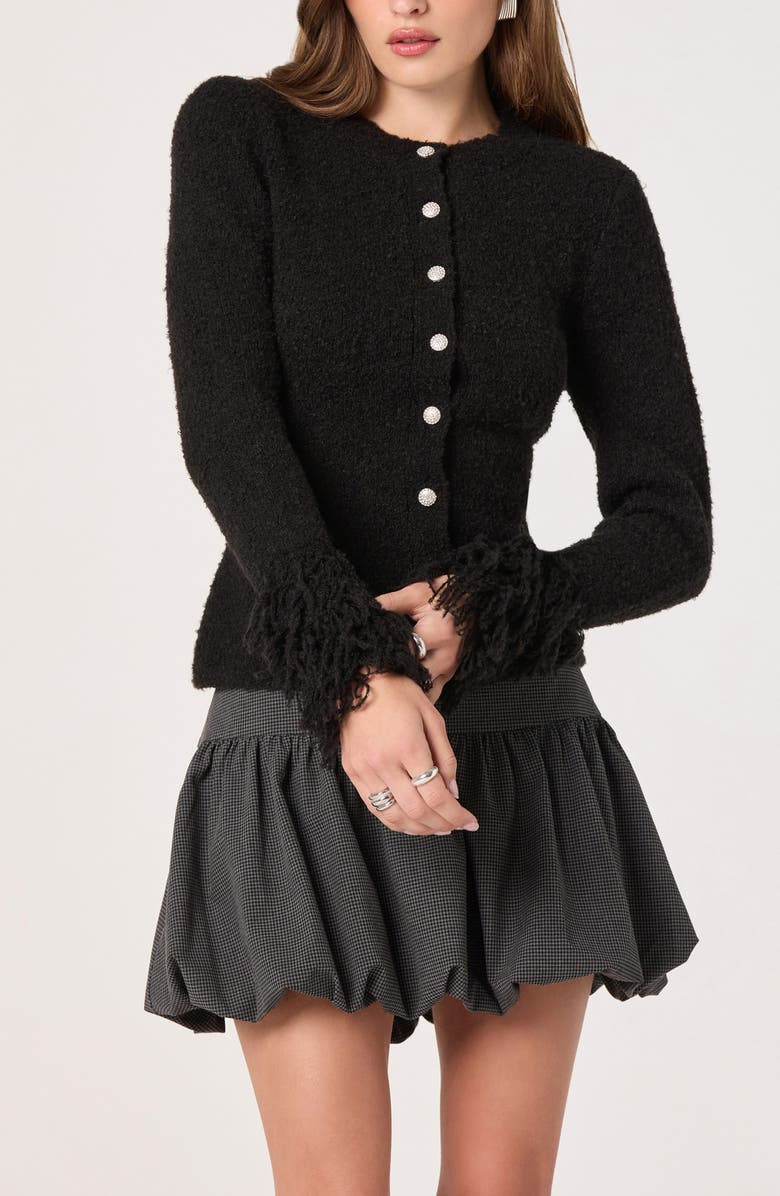 ASTR the Label Fringe Sleeve Cardigan, Alternate, color, Black