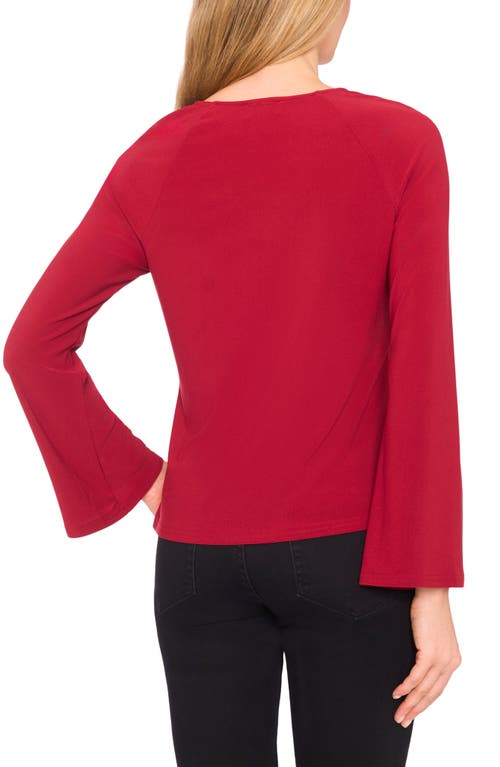 Cece Pearly Bow Knit Top In Red