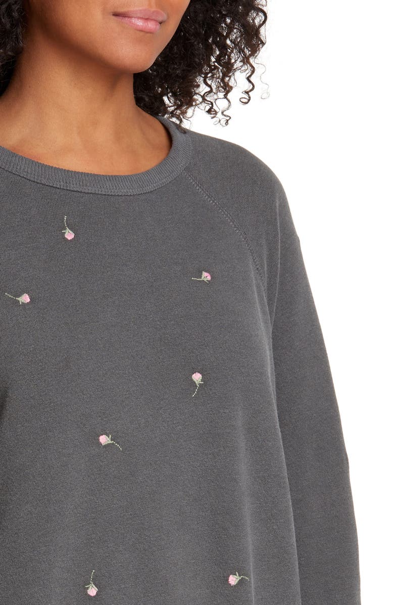THE GREAT. The College Sweatshirt with Rose Embroidery, Alternate, color,