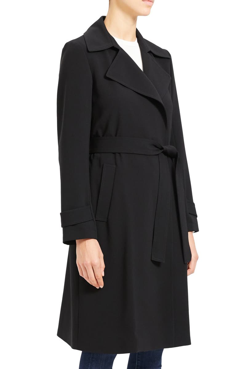 Theory Oaklane Admiral Crepe Trench Coat, Alternate, color, Black