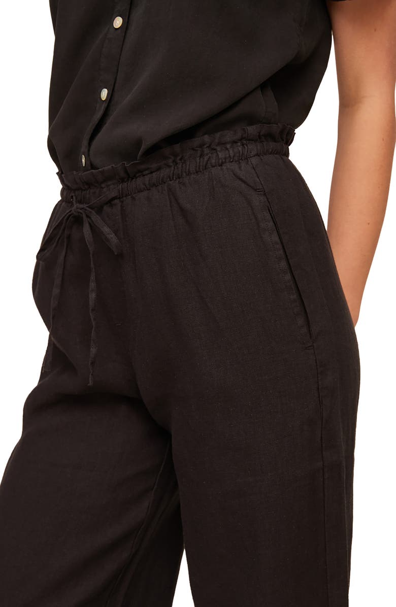 Bella Dahl Ruffle Waist Wide Leg Linen Pants, Alternate, color, Black