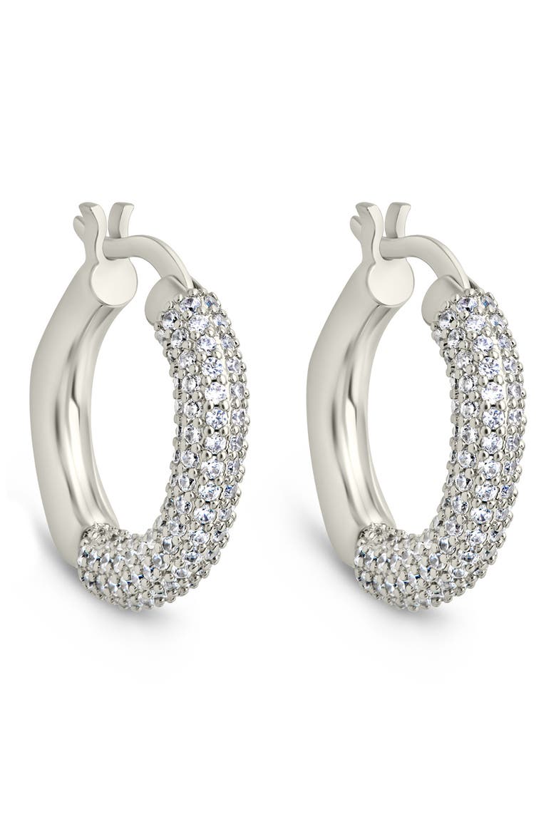 Cordelia Pavé Cubic Zirconia Huggie Hoop Earrings, Main, color, SILVER