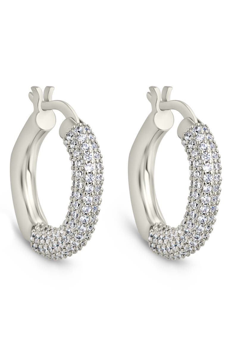 Sterling Forever Cordelia Pavé Cubic Zirconia Huggie Hoop Earrings, Main, color, Silver