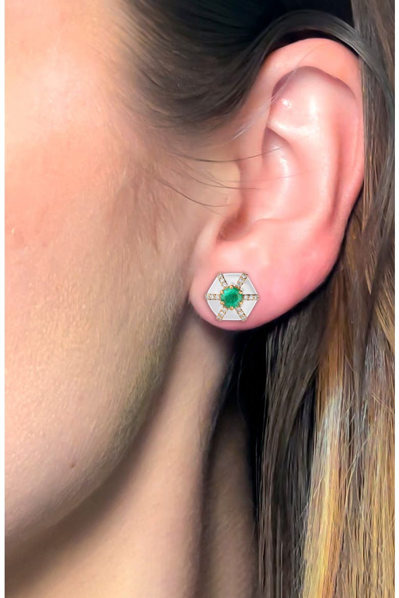 Queen Hexagon Emerald & Diamond Stud Earrings, Alternate, color, GREEN / WHITE