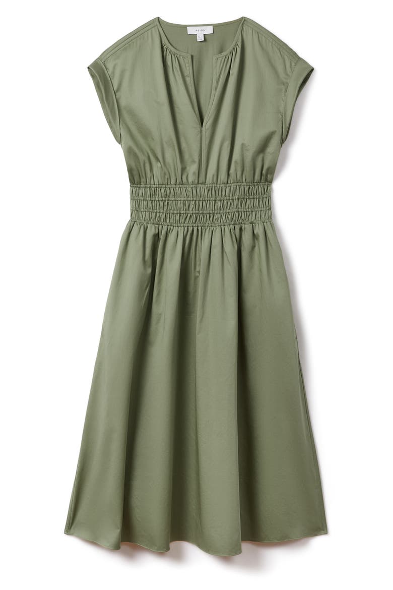 Lena Shirred Waist Cotton Midi Dress, Alternate, color, GREEN
