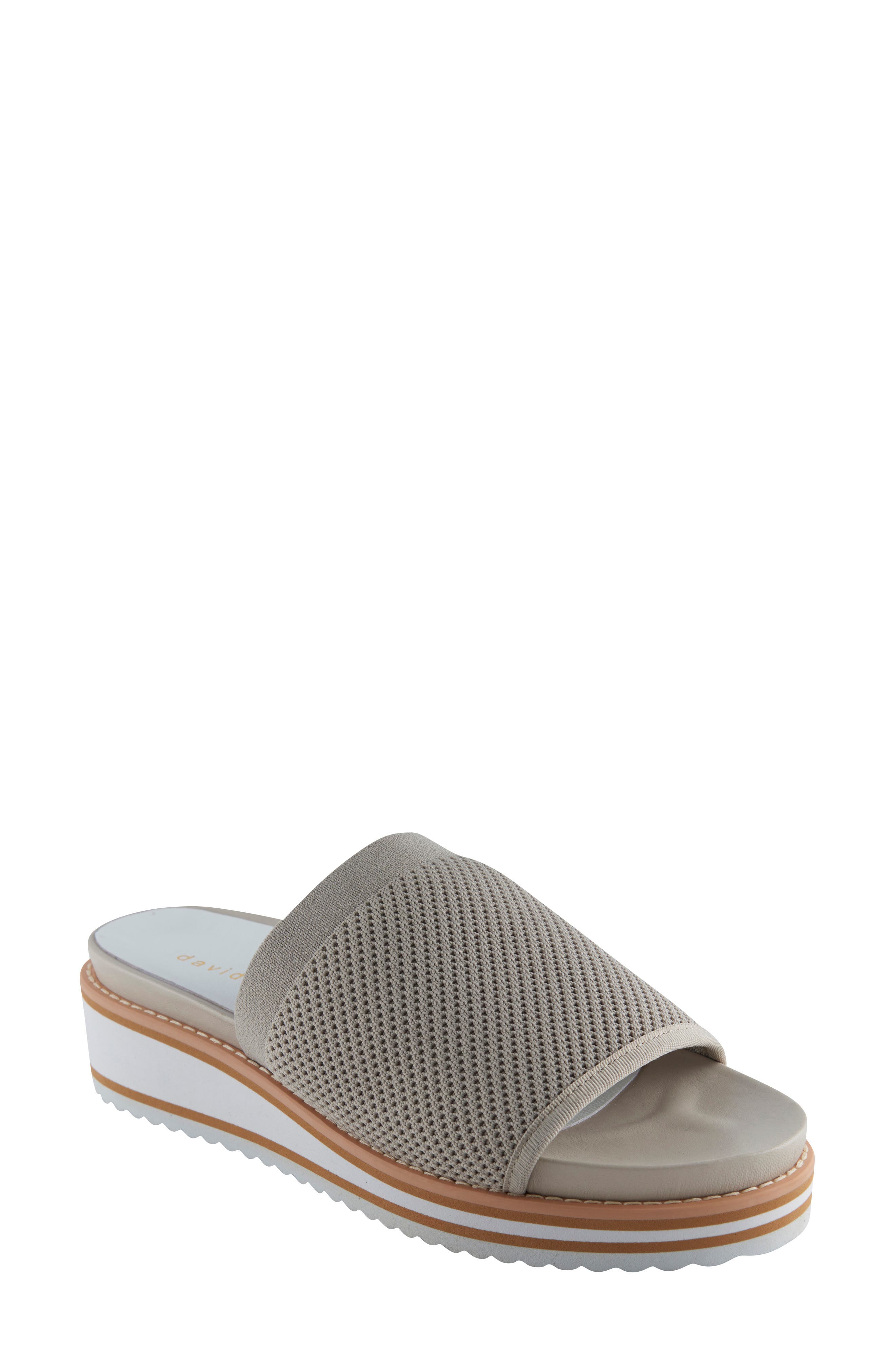 David Tate Aline Knit Wedge Slide Sandal, Main, color, Bone