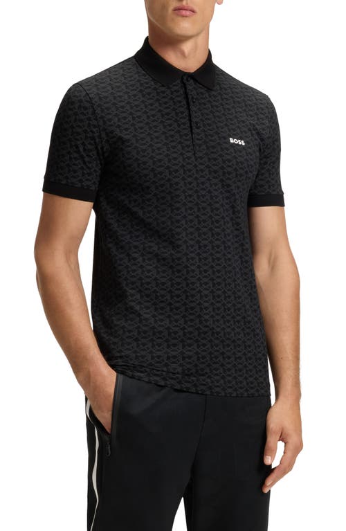 Hugo Boss Boss Paddy Geo Print Cotton Polo In Black