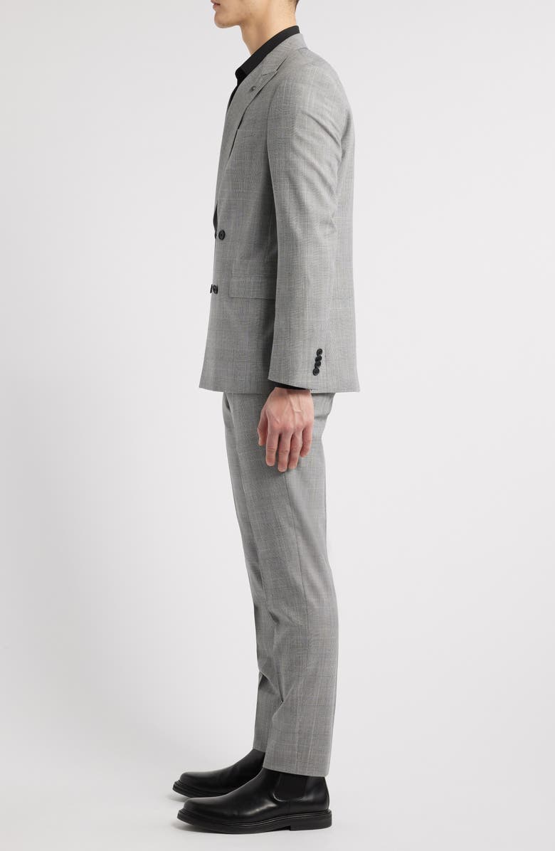 AllSaints Ridley Slim Fit Double Breasted Grey Glen Plaid Suit, Alternate, color, Light Grey