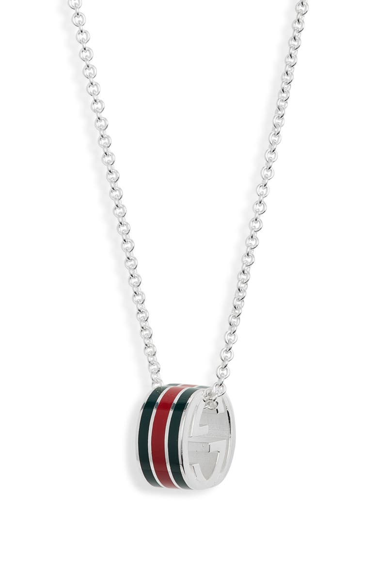 Gucci Interlocking G Web Ring Pendant Necklace, Main, color, Silver