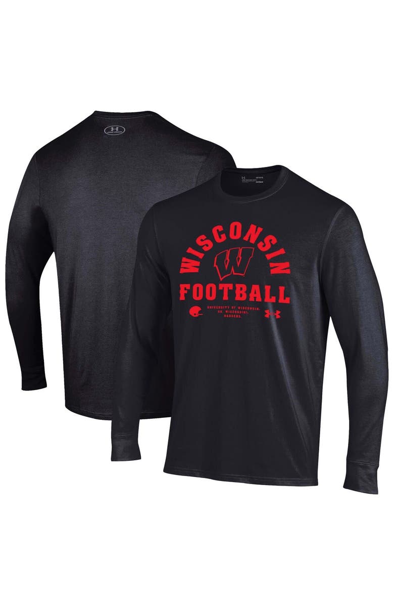 Under Armour Men's Under Armour Black Wisconsin Badgers 2025 Sideline Football Performance Cotton Long Sleeve T-Shirt, Main, color, Black