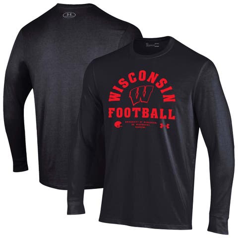 Men's Under Armour Black Wisconsin Badgers 2025 Sideline Football Performance Cotton Long Sleeve T-Shirt