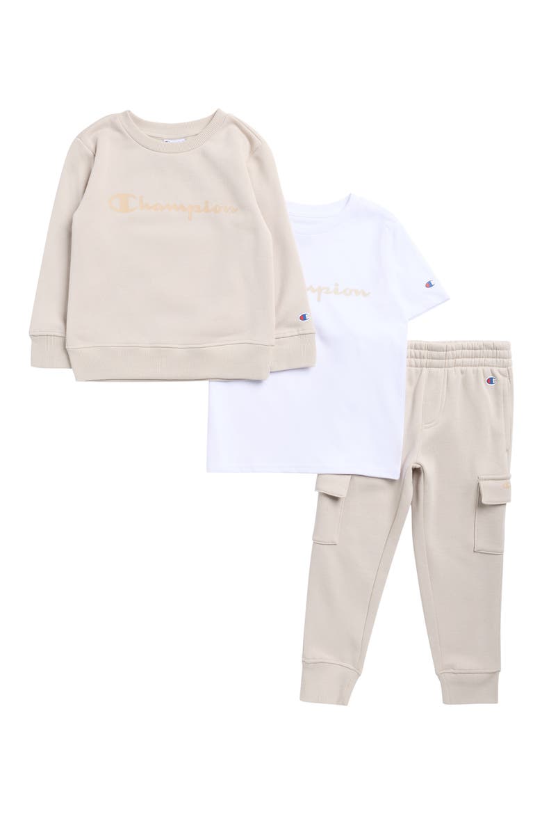 Kids' 3-Piece Crewneck and Cargo Joggers Set, Main, color, SAND KHAKI