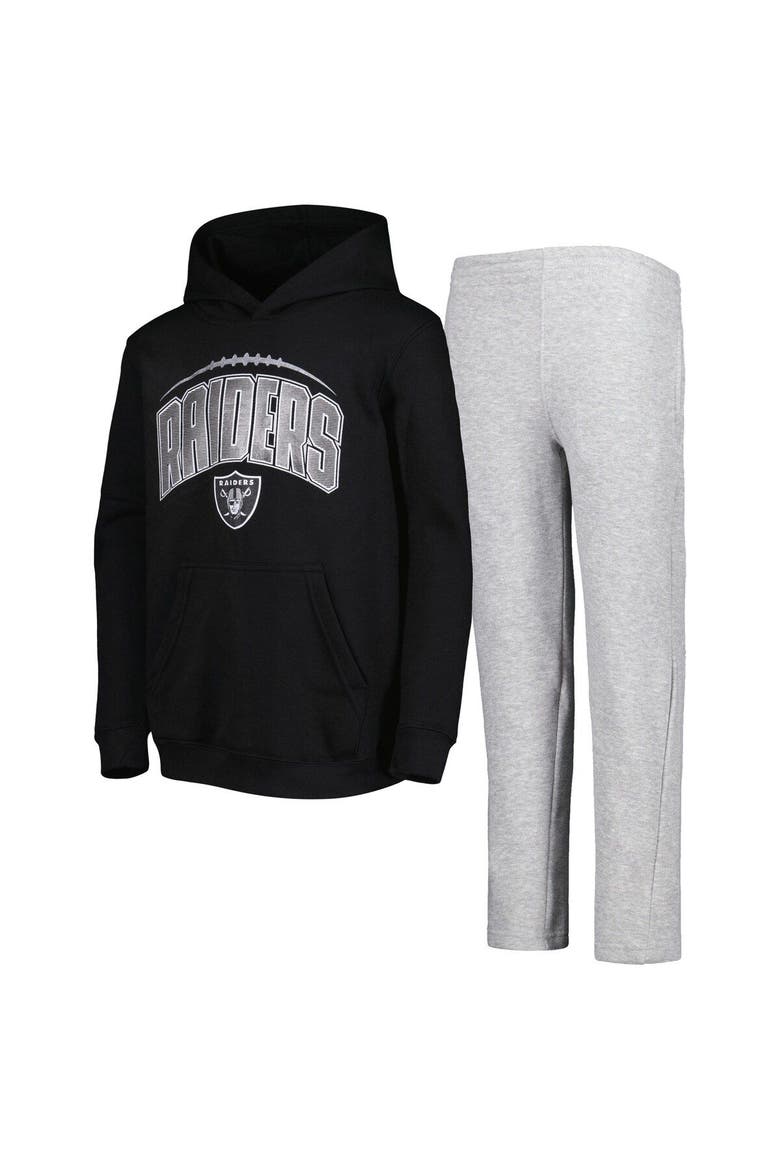 Youth Black/Heather Gray Las Vegas Raiders Double Up Pullover Hoodie & Pants Set, Alternate, color, Black