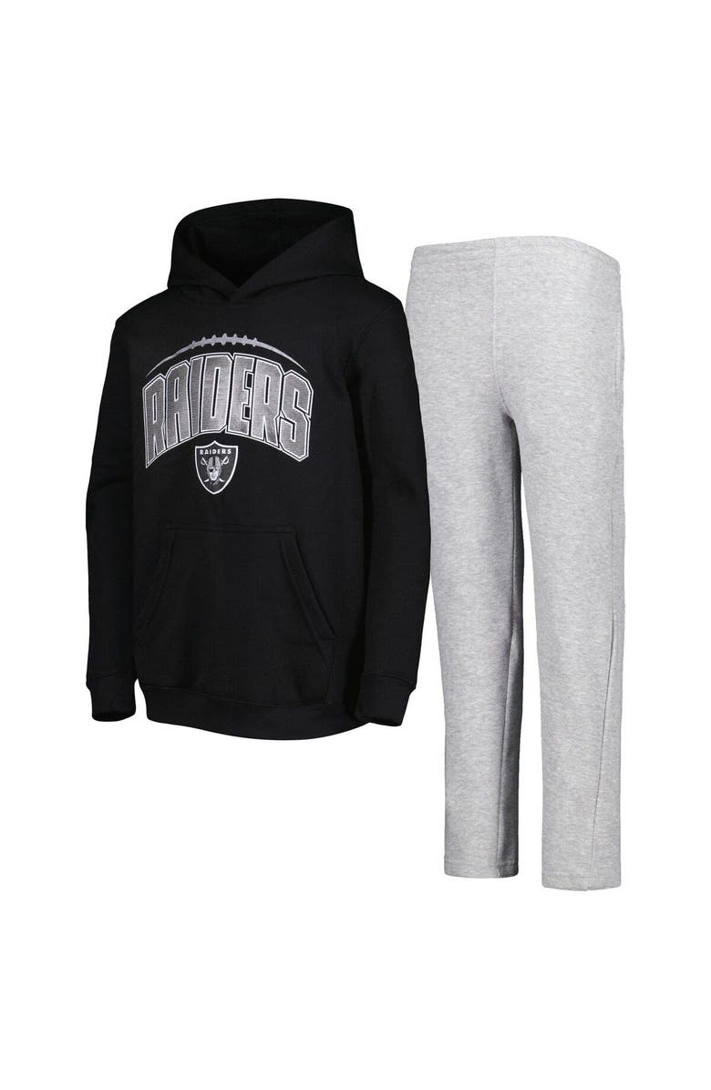 Outerstuff Youth Black/Heather Gray Las Vegas Raiders Double Up Pullover Hoodie & Pants Set, Alternate, color, 