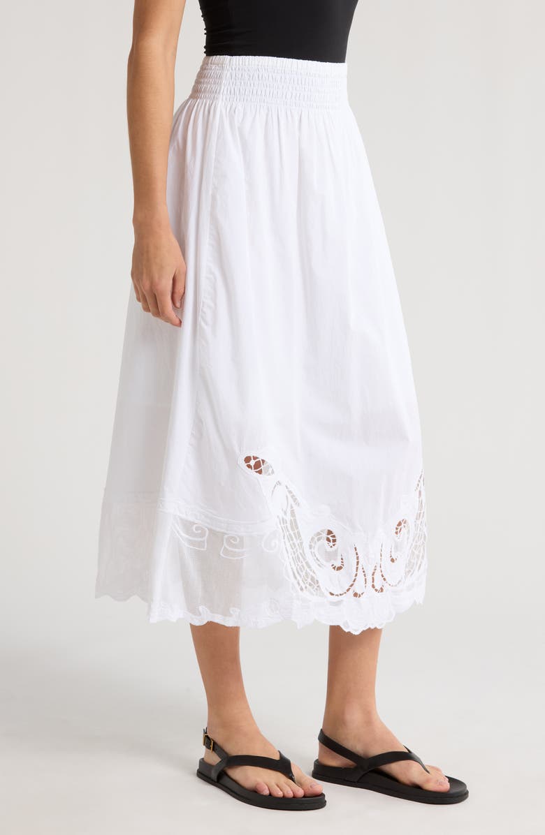 rag & bone Clem Broderie Anglaise Trim Cotton Midi Skirt, Alternate, color, White