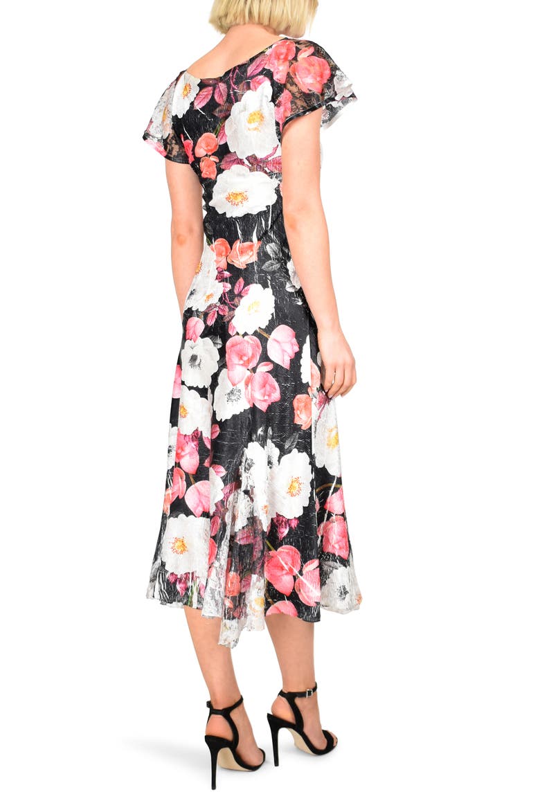 Floral Charmeuse & Lace Midi Dress, Alternate, color, BLOOMING CAMELLIA