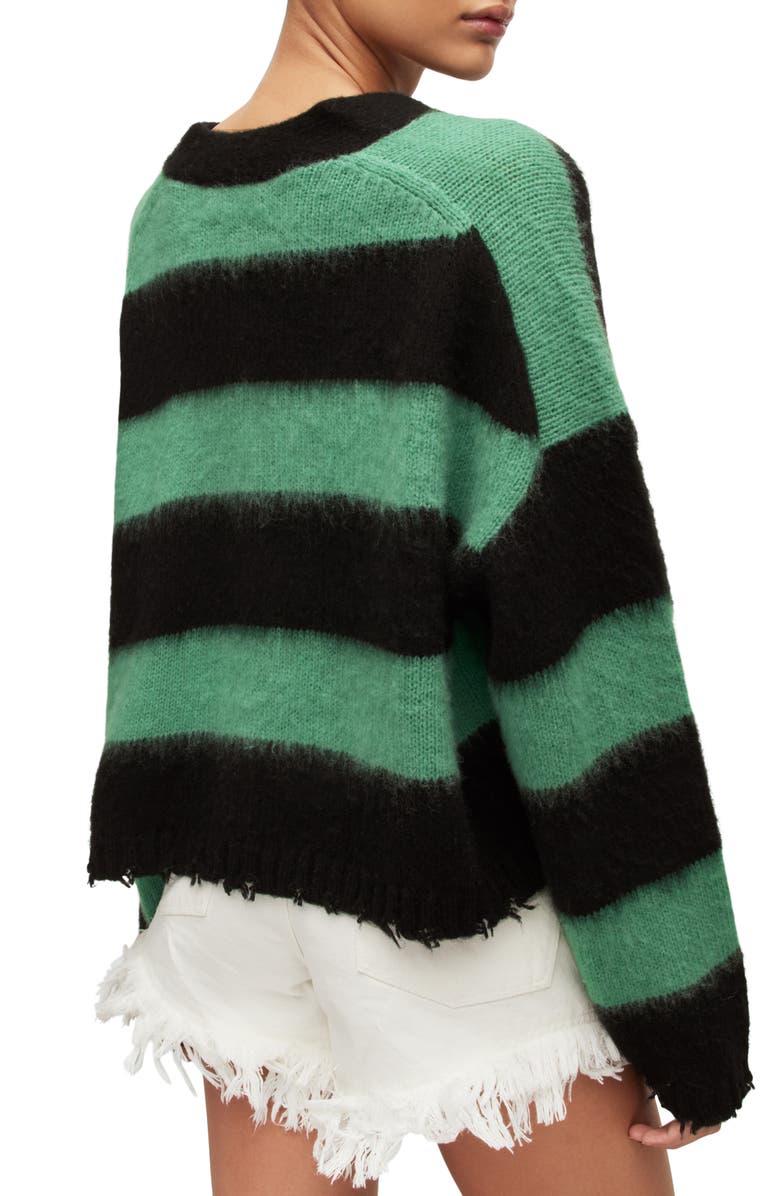 AllSaints Lou Stripe Crop Sweater, Alternate, color, Black/ Apple Green