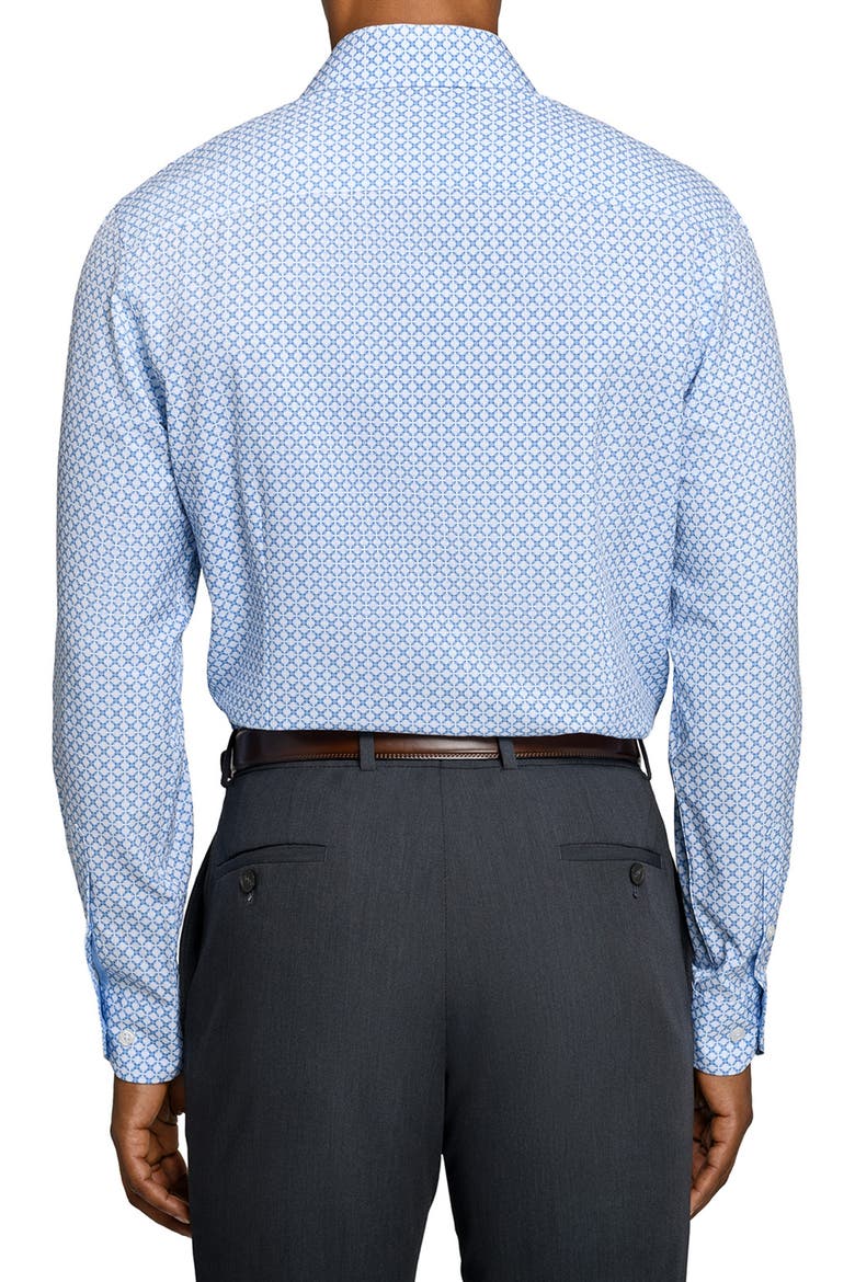 Slim Fit Blue Geometric Print Performance Dress Shirt, Alternate, color, WHITE/ BLUE