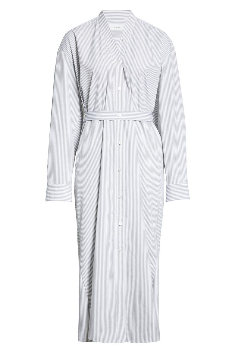 Tilted Stripe Long Sleeve Cotton Shirtdress, Alternate, color, WHITE/ BLACK 100