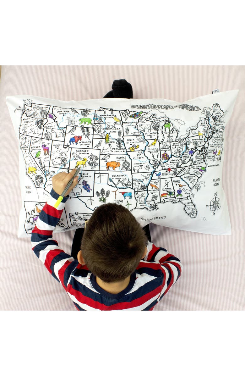 Eat Sleep Doodle Color Your Own Pillowcase US Map, Alternate, color, White