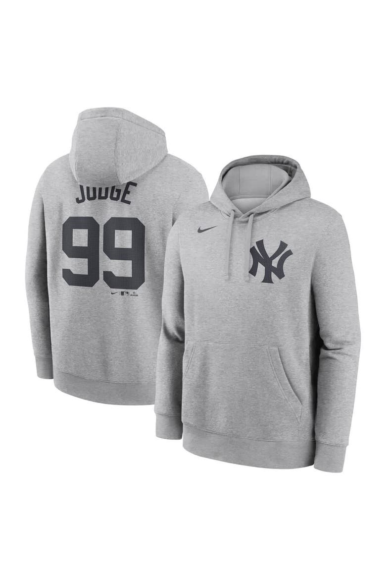 Men's Nike Aaron Judge Heather Gray New York Yankees Player Name & Number Club Fleece Pullover Hoodie, Alternate, color, Heather Gray