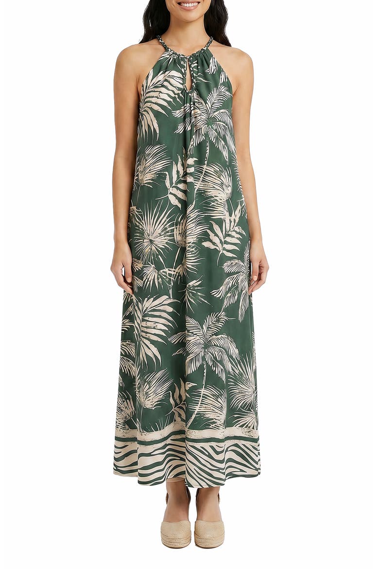 Printed Halter Neck Midi Dress, Main, color, CILANTRO/ PRISTINE