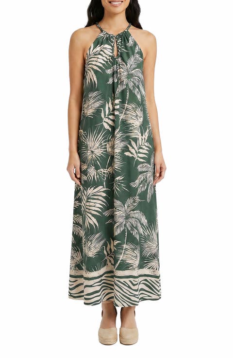 Printed Halter Neck Midi Dress