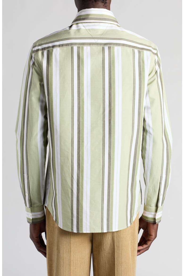 Stripe Cotton & Linen Button-Up Shirt, Alternate, color, PALE GREEN/ WHITE