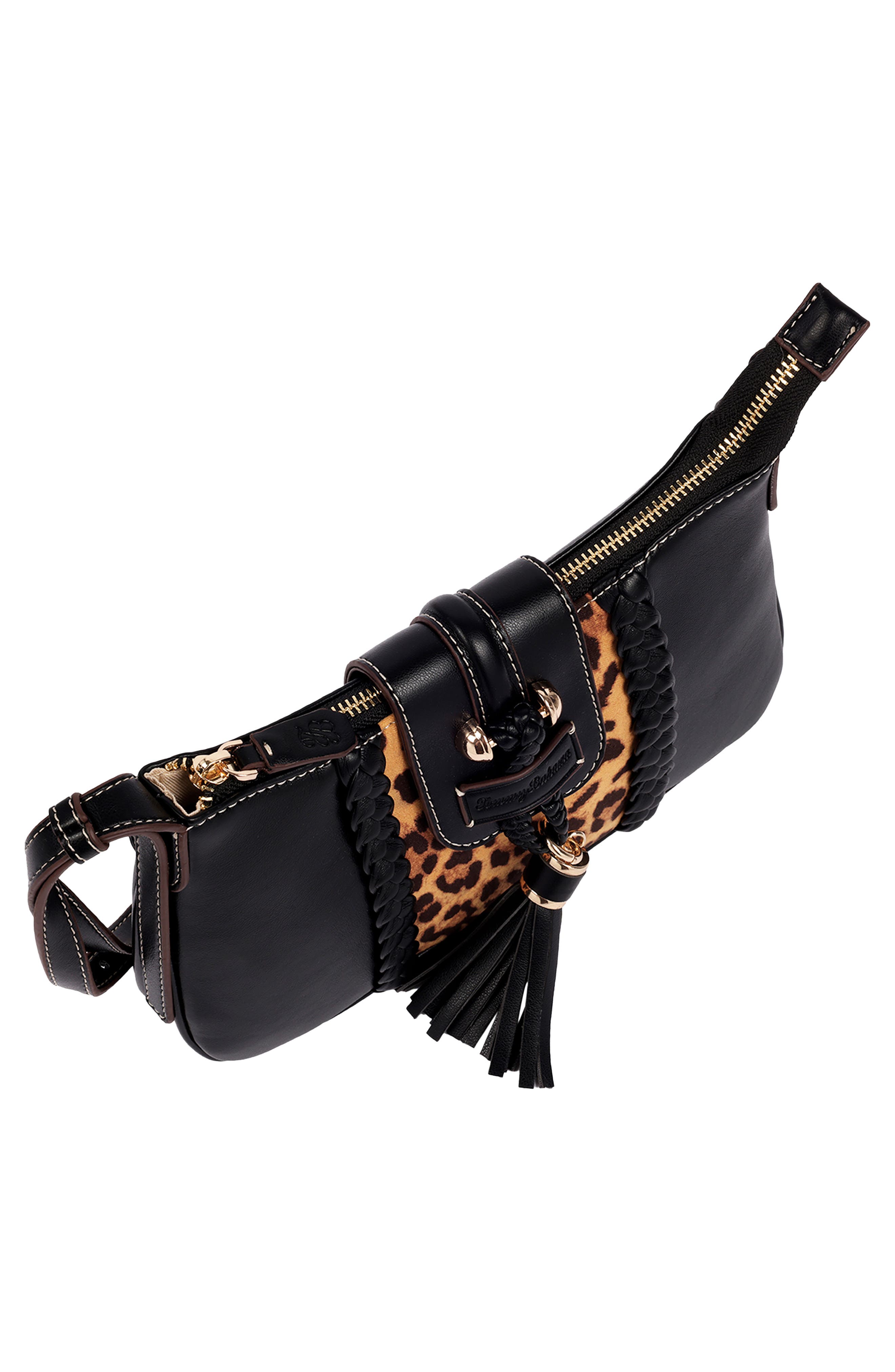 Leopard Band Faux Leather Shoulder Bag, Alternate, color, BLACK